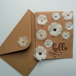 Carte Kraft Hello - Fleurs et papier vélin - Tampons mots en français Crearte by Marcella