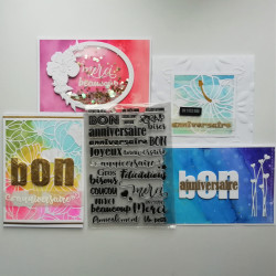 Exemples des cartes avec tampon texte mots en français Anniversaire - Crearte by Marcella
